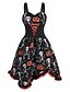 cheap HALLOWEEN-Women&#039;s Halloween A Line Dress Knee Length Dress Black Sleeveless Pumpkin Skulls Skeleton Print Lace Patchwork Bow Summer V Neck Hot Vintage 2021 S M L XL XXL 3XL