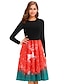 cheap Plus Size Dresses-Women&#039;s Sheath Dress Knee Length Dress Red Long Sleeve Print Patchwork Print Fall Spring Round Neck Casual 2021 L XL XXL 3XL 4XL 5XL / Plus Size