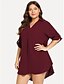 baratos Blusas Plus Size-Mulheres Para Noite Tamanhos Grandes Blusa Camisa Social Sólido Decote V Blusas Solto Algodão Elegante Top básico Vinho / Trabalho