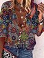 baratos Tops &amp; Blouses-Mulheres Floral Gráfico Flor Diário Manga Longa Blusa Camisa Social Colarinho de Camisa Imprimir Básico Casual Blusas Solto Arco-íris S