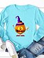 cheap HALLOWEEN-Women&#039;s Halloween T shirt Graphic Graphic Prints Pumpkin Long Sleeve Print Round Neck Tops 100% Cotton Basic Halloween Basic Top Black Yellow Army Green