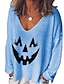 preiswerte HALLOWEEN-Damen Halloween T-Shirt Grafik Grafik-Drucke Kürbis Langarm Druck V-Ausschnitt Grundlegend Oberteile Weiß Schwarz Blau