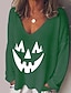 billige HALLOWEEN-Dame Halloween T-shirt Grafisk Grafiske tryk Græskar Langærmet Trykt mønster V-hals Basale Toppe Hvid Sort Blå
