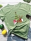 billige Christmas Tops-Dame T-shirt Gul Vin Rød Grafisk Bogstaver Trykt mønster Kortærmet Jul Daglig Basale Jul Rund hals 100 % bomuld
