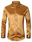 preiswerte Herrenhemden-Herren Langarm glänzende Seide wie Satin Tanz Ballkleid Hemd Party Button-Down-Smoking-Shirts Gold XL