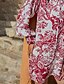 billige Uformelle kjoler-Dame Skiftkjole Minikjole Rød Langermet Trykt mønster Drapering Trykt mønster Høst Vinter Fritid Ut på byen Kjegle Erme 2021 S M L XL