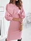 cheap Casual Dresses-Women&#039;s Sheath Dress Knee Length Dress Blushing Pink Black Long Sleeve Solid Color Fall Round Neck Hot Casual 2021 S M L XL