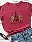 preiswerte Weihnachtsoberteile-Damen Weihnachten T-Shirt Grafik Leopard Grafik-Drucke Druck Rundhalsausschnitt Oberteile 100% Baumwolle Grundlegend Weihnachten Basic Top Weiß Purpur Rote