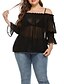 cheap Plus Size Tops-Women&#039;s Shirt Blouse Black Solid Colored 3/4 Length Sleeve Daily Basic Off Shoulder Loose Fit Plus Size Bell Sleeve