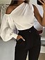 cheap Tops &amp; Blouses-Women&#039;s Blouse Shirt Peasant Blouse Red White Black Patchwork Solid Colored Daily Work Long Sleeve Off Shoulder Sexy Regular Lantern Sleeve S
