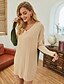 cheap Casual Dresses-Women&#039;s Sweater Jumper Dress Short Mini Dress Beige Long Sleeve Color Block Knitted Fall Winter V Neck Casual Loose 2021 S M L XL