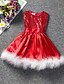 preiswerte Kleider für Mädchen-Kinder Wenig Mädchen Kleid Solide Gefaltet Spitze Rote Knielang Ärmellos nette Art Kleider Weihnachten