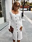 cheap Autumn dress-Women&#039;s Sweater Jumper Dress Knee Length Dress Gray White Brown Long Sleeve Solid Color Button Fall Square Neck Elegant Going out 2021 S M L XL