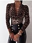 billige Tops &amp; Blouses-Dame Bluse Skjorte Prikker Leopard Grafiske tryk Langærmet Patchwork Trykt mønster V-hals Basale Toppe Hvid Sort Brun
