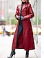 cheap Jackets-Women&#039;s Trench Coat Fall Winter Daily Work Maxi Coat Shirt Collar Regular Fit Vintage Jacket Long Sleeve Classic Solid Colored Blue Wine Black / PU
