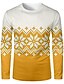economico Christmas Tees-maglietta da uomo stampa 3D grafica color block top a manica lunga 3D girocollo basic giallo