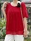 abordables Tops &amp; Blouses-Mujer Blusa Camisa Un Color Multi capa Volante Escote Redondo Negocios Básico Tops Negro Rojo Amarillo