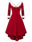 cheap Party Dresses-Women&#039;s Swing Dress Midi Dress Red Long Sleeve Solid Color Patchwork Winter V Neck Elegant Cotton 2021 S M L XL XXL