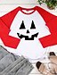 billige HALLOWEEN-Dame Halloween T-shirt Grafisk Farveblok Grafiske tryk Langærmet Trykt mønster Rund hals Toppe 100 % bomuld Basale Halloween Grundlæggende top Hvid Sort Rød