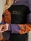 abordables Pulls-Femme Pullover Bloc de Couleur Tricoté Fibres acryliques basique Manches Longues Pull Cardigans Automne Hiver Col Ras du Cou Bleu Marine