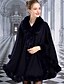 cheap Furs &amp; Leathers-Women&#039;s Solid Colored Fur Trim Vintage Autumn / Fall Cloak / Capes Long Party Sleeveless Nylon Coat Tops Navy