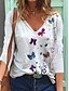 preiswerte T-shirts-Damen Schmetterling Täglich Langarm T Shirt V Ausschnitt Bedruckt Basic Oberteile Weiß Blau Purpur S / 3D-Druck