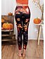 billige Bottoms-Dame overdrevet Åndbart Halloween Leggins Bukser Planter Fuld længde Trykt mønster Sort
