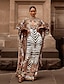 preiswerte Kleider in Übergröße da Donna-Damen Etuikleid Maxikleid Braun Langarm Gestreift Leopard Druck Herbst Elegant 2021 Einheitsgröße