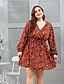 cheap Plus Size Dresses-Women&#039;s Sheath Dress Short Mini Dress Red Long Sleeve Polka Dot Print Summer V Neck Casual Cotton 2021 L XL XXL 3XL 4XL / Plus Size