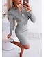 cheap Bodycon Dresses-Women&#039;s Sweater Jumper Dress Knee Length Dress Gray Long Sleeve Solid Color Lace Patchwork Fall V Neck Hot Sexy Going out 2021 S M L XL