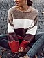 billige Sweaters-Dame bluse Stribet Strikket Akryl Fibre Basale Langærmet Sweater Cardigans Efterår Vinter Rund hals Vin Lysebrun Sort