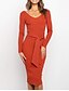 cheap Elegant Dresses-Women&#039;s Sweater Jumper Dress Midi Dress Black Red Light Blue Long Sleeve Fall V Neck Hot Cap Sleeve 2021 S M L XL XXL