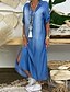 abordables Robes Maxi-robe longue Robe en jean Femme Automne Printemps Demi Manches - Fendu à la mode Casual Couleur monochrome Col V Ample Bleu M L XL XXL