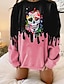 cheap Hoodies &amp; Sweatshirts-Women&#039;s Hoodie Sweatshirt Halloween Sweatshirt Skull Basic Oversized Light Green Pink Blue Daily Round Neck Long Sleeve Fall &amp; Winter