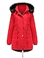 abordables Women&#039;s Coats &amp; Jackets-Mujer Acolchado Largo Abrigo Corte Ancho Chaquetas Un Color Verde Ejército Negro Rojo / Algodón
