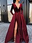 cheap Party Dresses-Women&#039;s Party Dress Velvet Dress Red Long Dress Maxi Dress Wine Long Sleeve Pure Color Ruched Pleated Split Winter Fall V Neck Party Hot Elegant Fall Dress Winter Dress