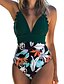 cheap One-Pieces-Women&#039;s Bikini Swimsuit High Waist Print Green Swimwear Padded Deep V Bathing Suits Sexy / Padded Bras