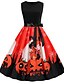 cheap HALLOWEEN-Women&#039;s Halloween A Line Dress Knee Length Dress Orange Sleeveless Pumpkin Print Patchwork Bow Print Summer Round Neck Vintage 2021 S M L XL XXL
