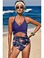 cheap Bikini-Women&#039;s One Piece Tankini Swimsuit Criss Cross High Waist Print Animal Blue Blushing Pink Black Swimwear Padded Halter Neck Bathing Suits Fashion Sexy / Padded Bras