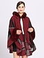 cheap Coats &amp; Trench Coats-Women&#039;s Striped Jacquard Basic Fall &amp; Winter Cloak / Capes Long Daily Half Sleeve Acrylic Coat Tops Red