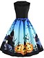 cheap HALLOWEEN-Women&#039;s Halloween A Line Dress Knee Length Dress Black Sleeveless Cat Pumpkin Print Lace Patchwork Print Summer Round Neck Hot Vintage 2021 S M L XL XXL 3XL