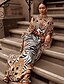 preiswerte Kleider in Übergröße da Donna-Damen Etuikleid Maxikleid Braun Langarm Gestreift Leopard Druck Herbst Elegant 2021 Einheitsgröße