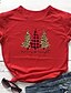 baratos Christmas Tops-Mulheres Natal Camiseta Gráfico Leopardo Estampas Abstratas Estampado Decote Redondo Blusas 100% Algodão Básico Natal Camisetas Básicas Branco Roxo Vermelho