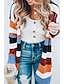baratos Cardigãs-hosome feminino suéter casaco listras arco-íris manga comprida cardigan patchwork feminino tops