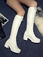cheap Boots-Women&#039;s Boots Block Heel Boots Lolita Lace Up Boots Daily Solid Colored Knee High Boots Wedge Heel Round Toe Casual PU Lace-up Black White