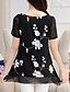 cheap Tops &amp; Blouses-Women&#039;s Plus Size Blouse Shirt Floral Flower Asymmetric Print Round Neck Basic Tops White Black