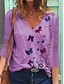 abordables T-shirts-T shirt Tee Femme du quotidien Papillon Manches Longues Col V Imprimer basique Blanche Bleu Violet Hauts Ajustable S / 3D effet