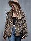 cheap Furs &amp; Leathers-Women&#039;s Teddy Coat Fall &amp; Winter Daily Going out Regular Coat Regular Fit Basic Jacket Long Sleeve Patchwork Leopard Light Brown