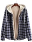 cheap Sale-men&#039;s casual plaid chest pocket fleece drawstring coat fuzzy hooded jacket (dark red, l)