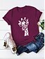 abordables T-shirts-T-shirt Femme Décontracté Girafe Col Rond basique Rouge vin Noir Bleu Hauts Confortable